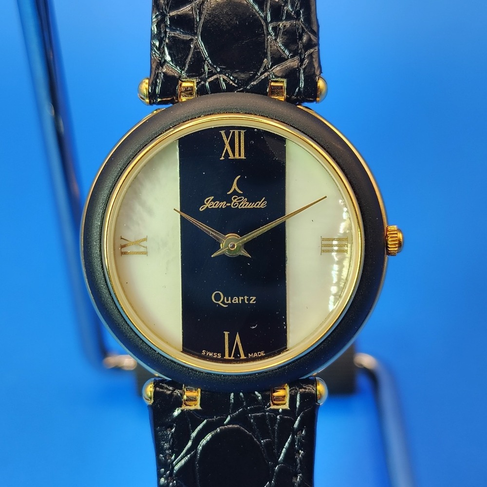 Vintage 1988 Jean Claude Genuine SWISS Onyx Mother of Pearl Women's Quartz Watch